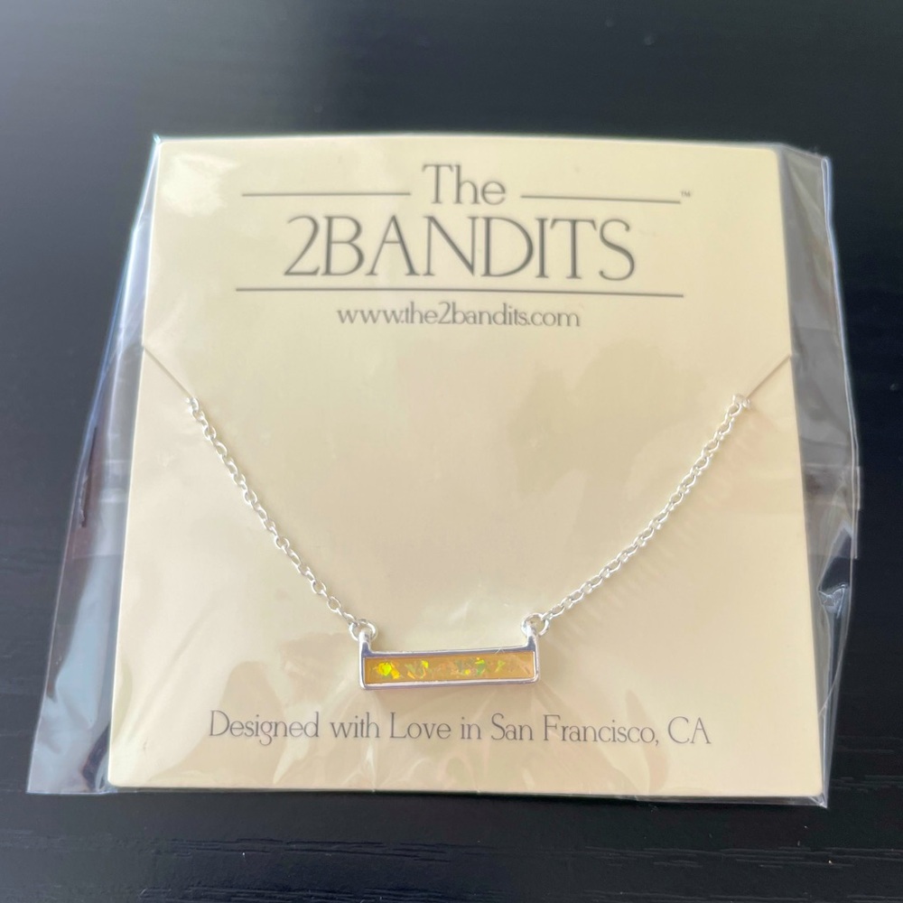 THE 2 BANDITS CRYSTAL BAR NECKLACE SILVER PLATED